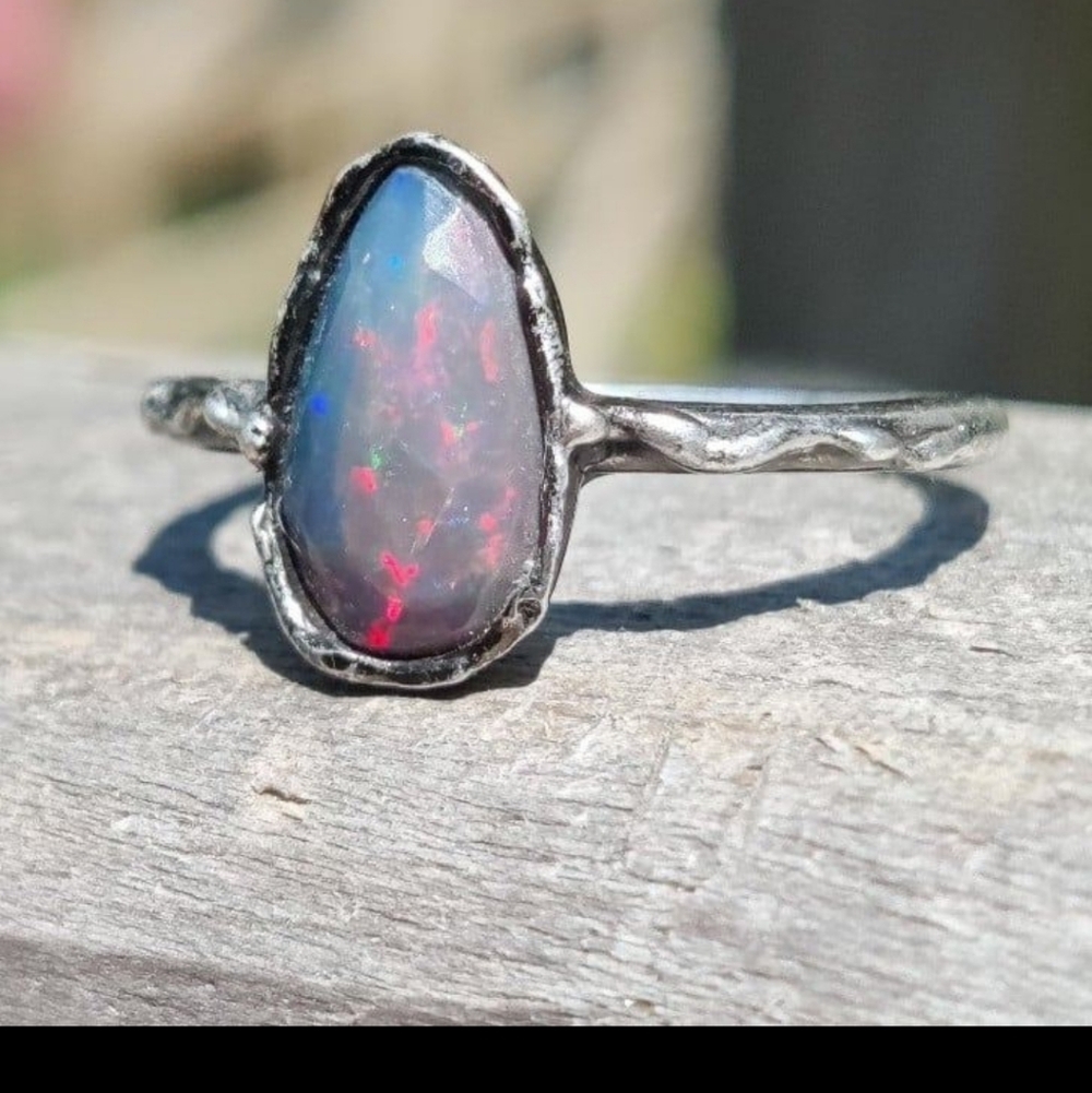 Sterling Black Fire Opal Ring - image 8